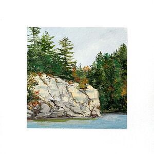 8x8 Maine Original Oil Painting Acadia Ocean Rocks Pinetrees New England Signed